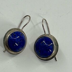 Blue Stone Silver Earrings lapis lazuli cabochon sterling silver 925